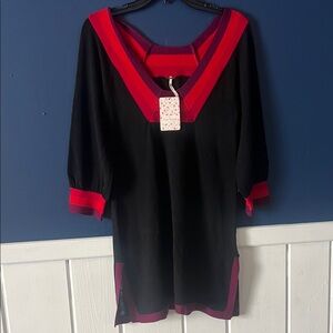 NWT Free People Black and Red Knit tunic top sweater sz small
